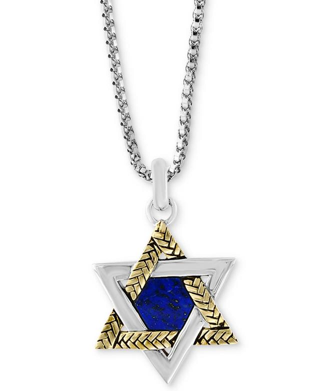 Effy Mens Lapis Lazuli (8-1/2 x 7-1/2mm) Star of David 22 Pendant Necklace in Sterling Silver & 18k Gold-Plate Product Image