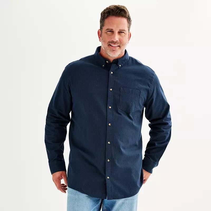 Big & Tall Sonoma Goods For Life Perfect Length Button-Down Shirt, Mens Blue Pin Dot Product Image