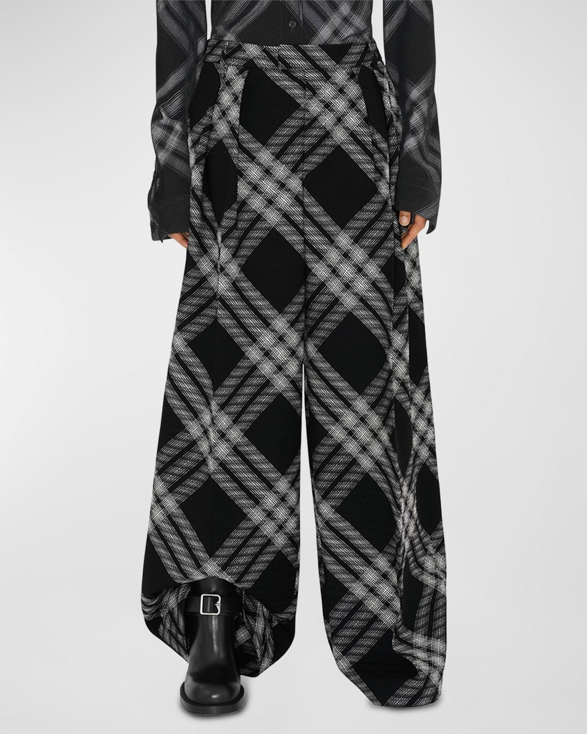 Womens Check Wool Pleated-Front Pants Product Image