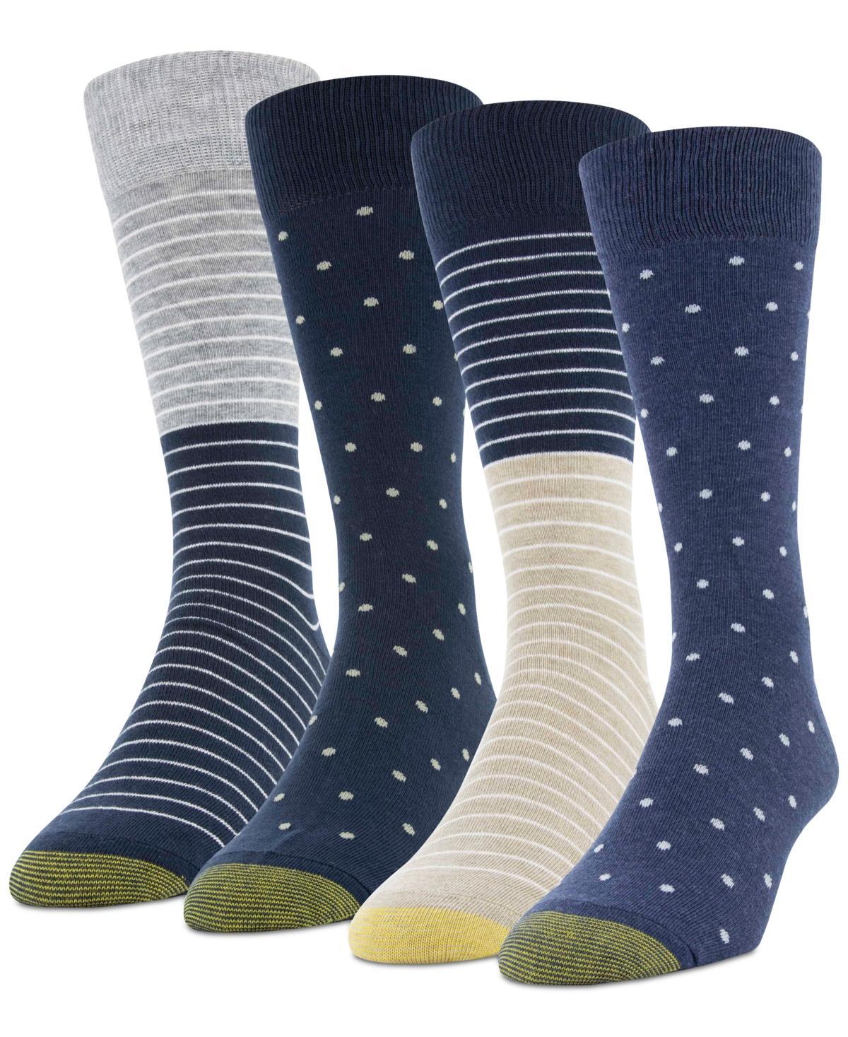 Mens 4-Pack Casual Dot Stripe Crew Socks, Created for Macys - Grey Heather, Black, Black Product Image