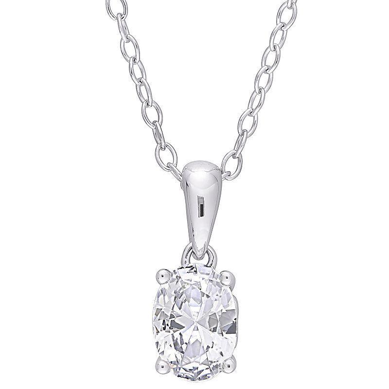 Stella Grace Sterling Silver & Gemstone Oval Stud Pendant Necklace, Womens White Topaz Product Image