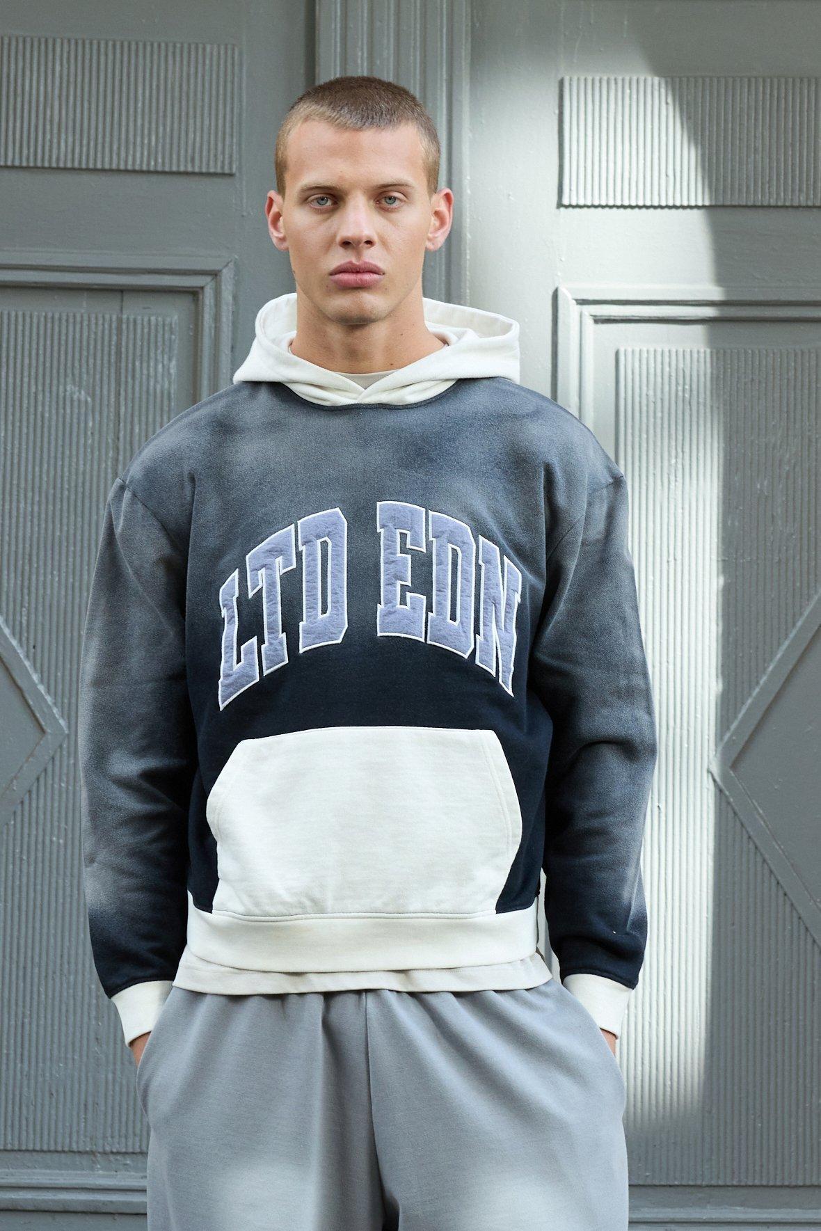 Oversized Boxy Heavy Colour Block Applique Varsity Hoodie | boohooMAN USA Product Image