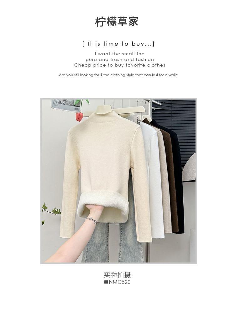 Fleece-Lined Mock-Neck Knit Top in 5 Colors Product Image