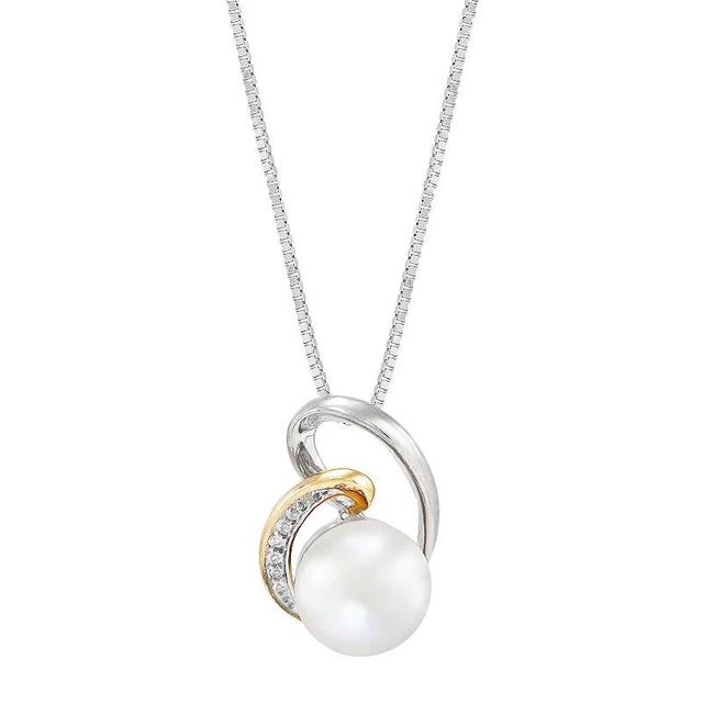 Two-Tone Freshwater Cultured Pearl & White Topaz Swirly Pendant Necklace, Womens Two Tone Product Image