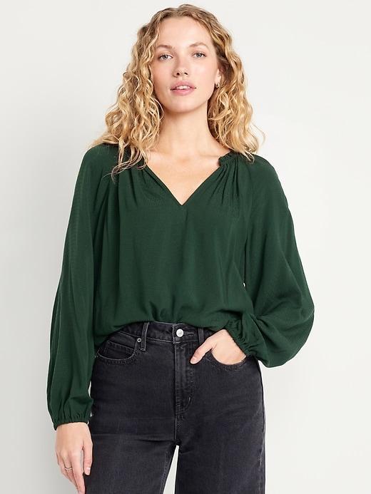 Ruffled Split-Neck Top Product Image