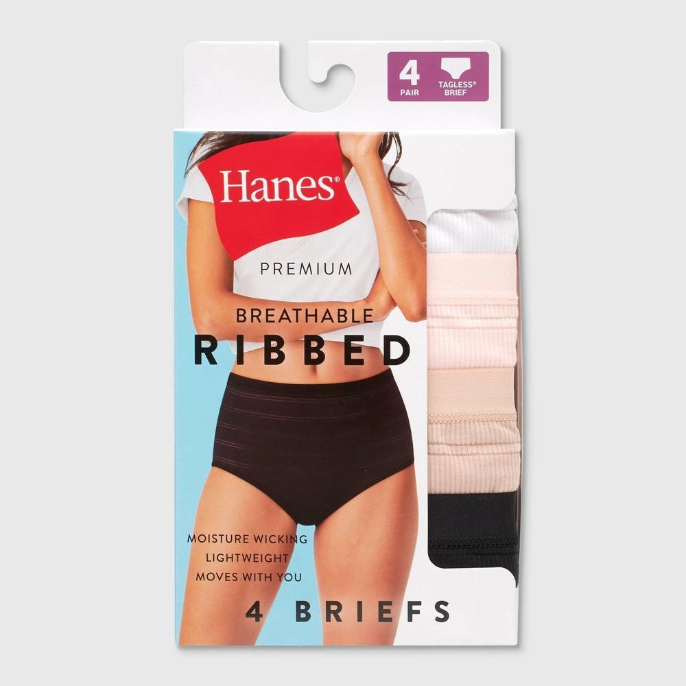 Hanes Premium Womens 4pk Breathable Ribbed Briefs - Black/Beige/White Product Image