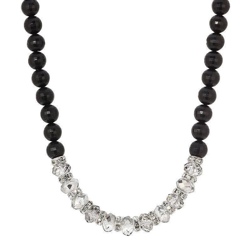 1928 Silver Tone Crystal Glass & Black Bead Necklace, Womens, White Product Image