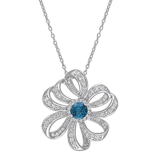 Stella Grace Sterling Silver London Blue Topaz & White Topaz Flower Pendant Necklace, Womens Product Image