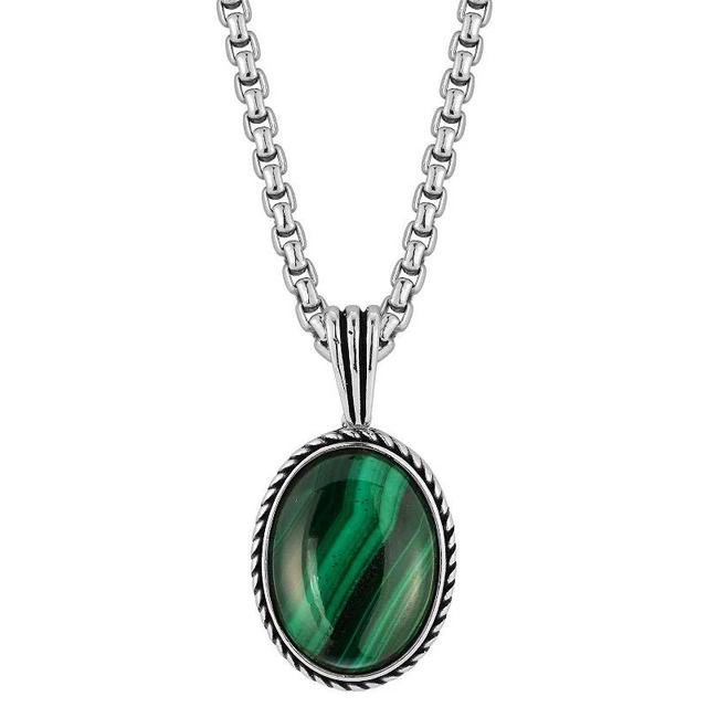 YIELD OF MEN Men's Rhodium Plated Sterling Silver & Green Malachite Pendant Necklace  - male - Size: one-size Product Image