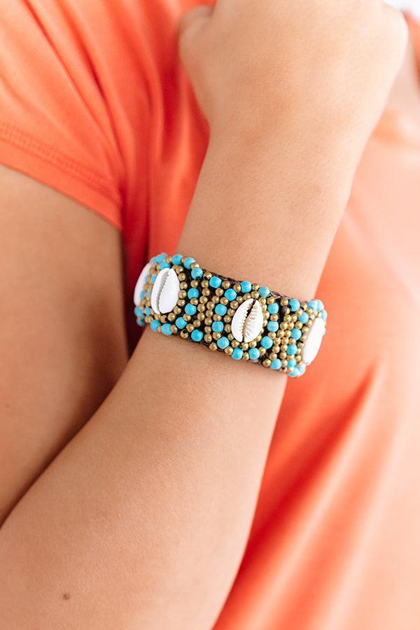 Waves In Waikiki Beaded Cuff Bracelet In Turquoise Product Image