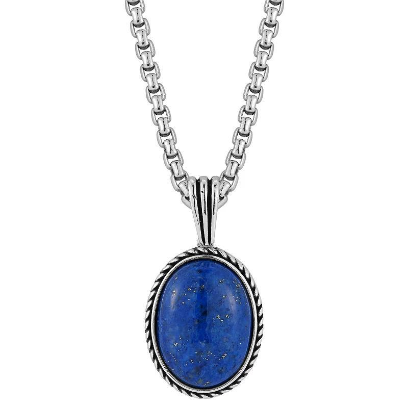 YIELD OF MEN Men's Rhodium Plated Sterling Silver & Blue Lapis Oval Pendant Necklace  - male - Size: one-size Product Image