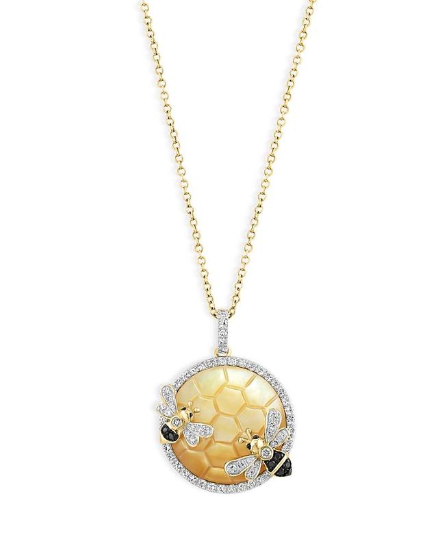 Bloomingdale's Mother of Pearl & Multicolor Diamond Beehive Pendant Necklace in 14K Yellow Gold, 16-18 - 100% Exclusive - Female Product Image