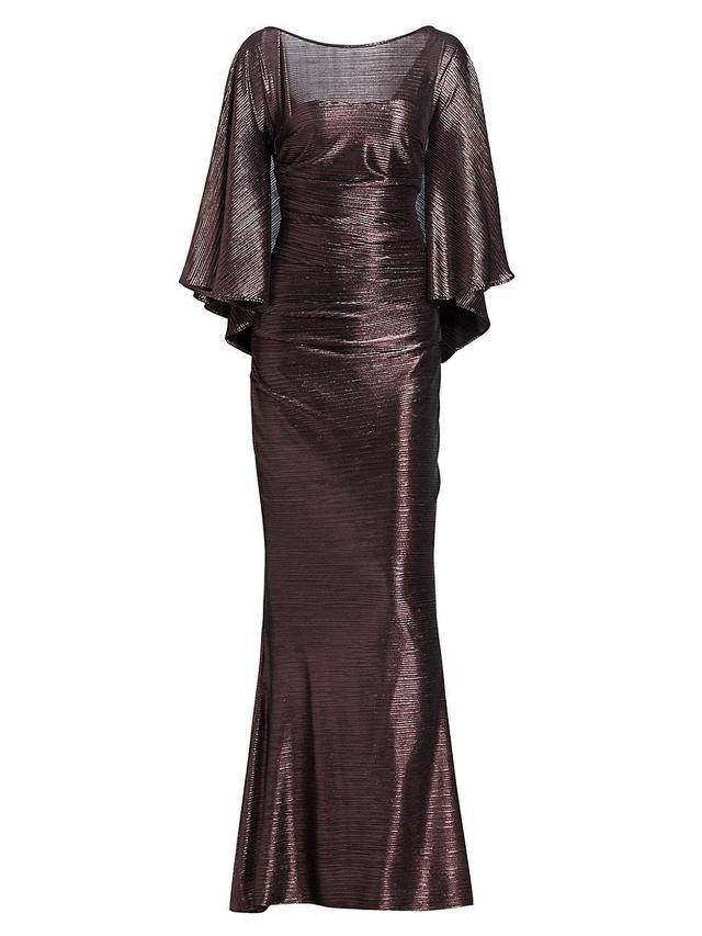 Womens Pleated Metallic Satin Mermaid Gown Product Image