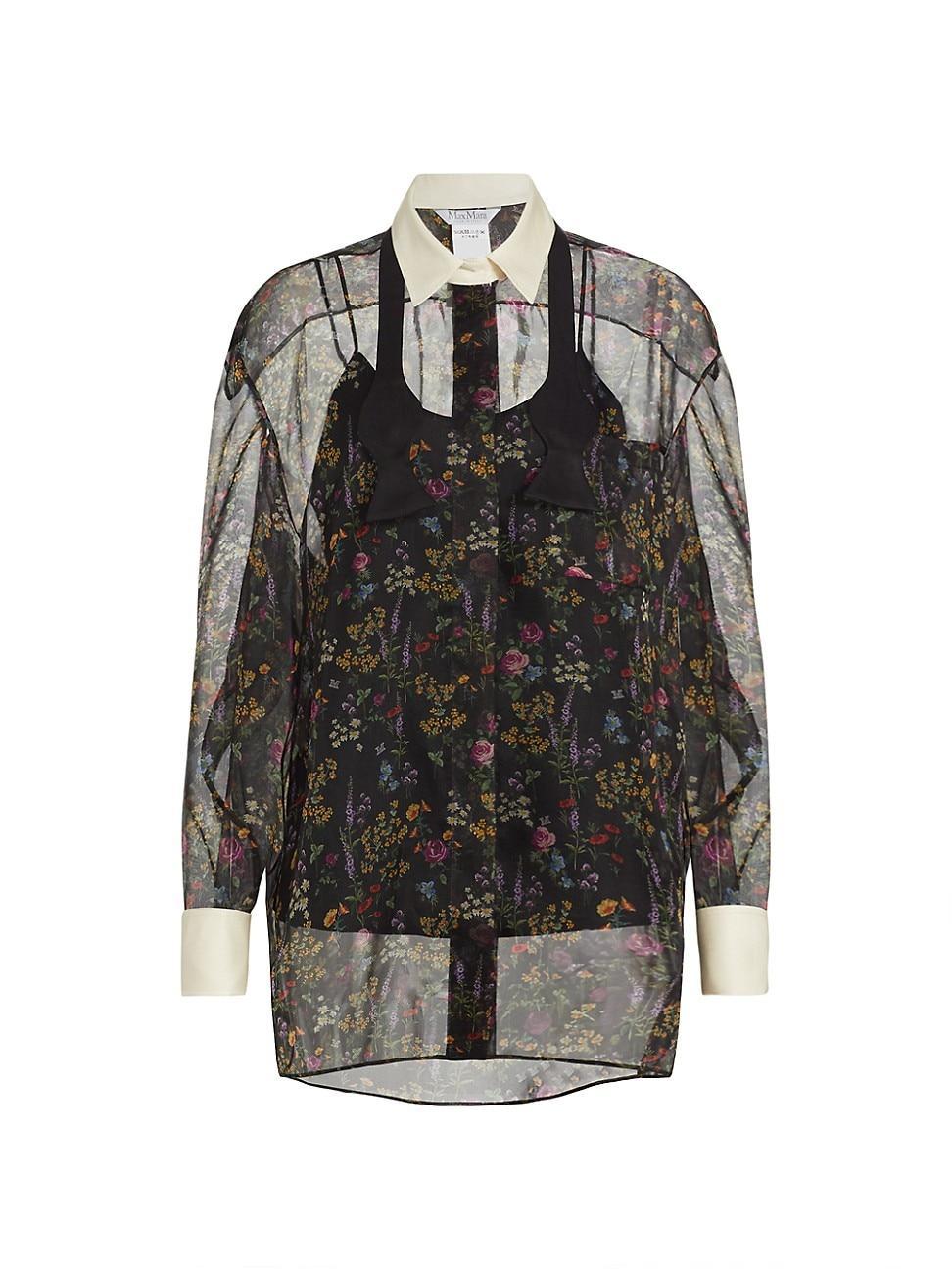 Marocco Floral-Print Chiffon Collared Tunic Shirt Product Image