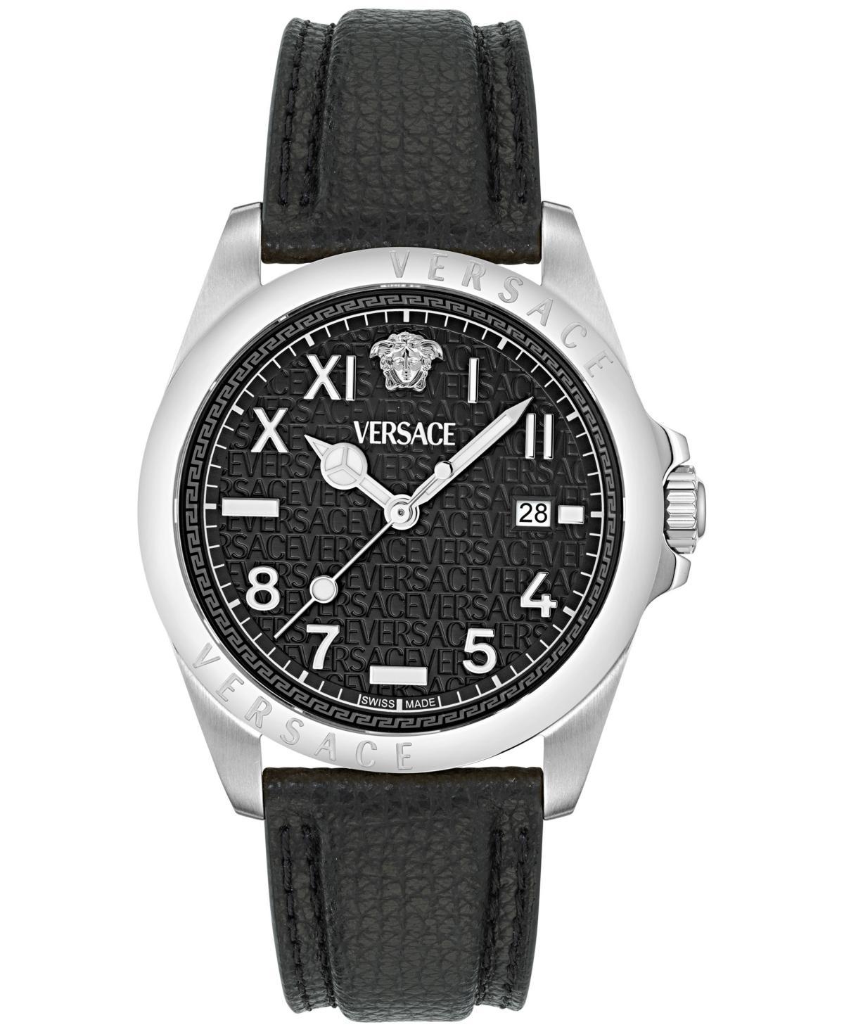 Versace Mens Anteo Analog Black Leather Strap Watch Product Image