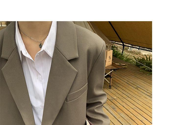 Notch Lapel Plain Single-Breasted Blazer Product Image