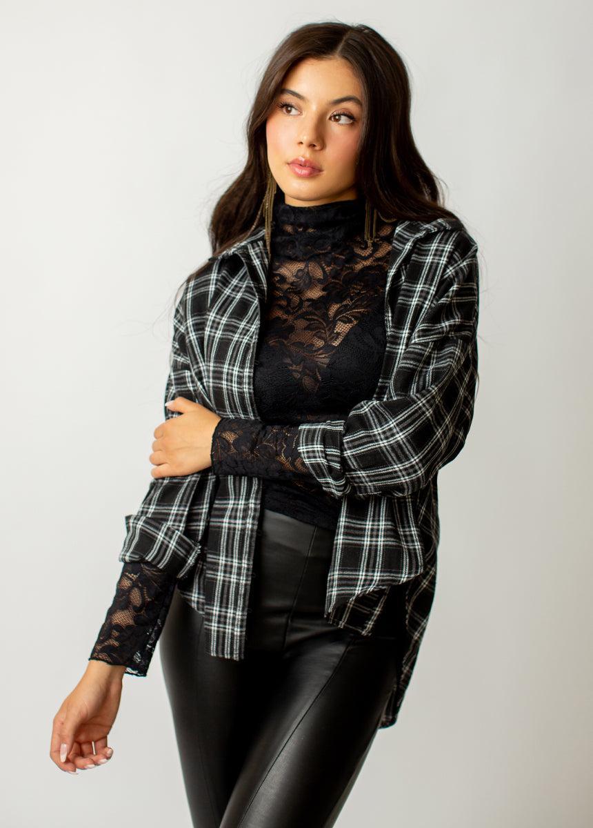 Marika Top in Black Plaid Product Image