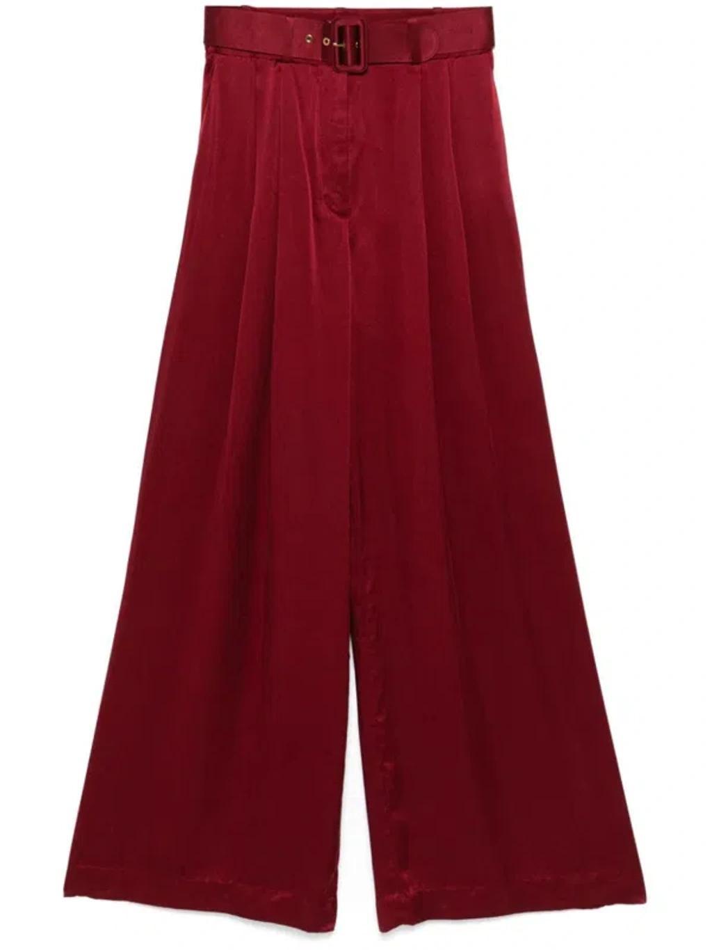 Pleated Silk Wide-leg Pants In Pink Product Image