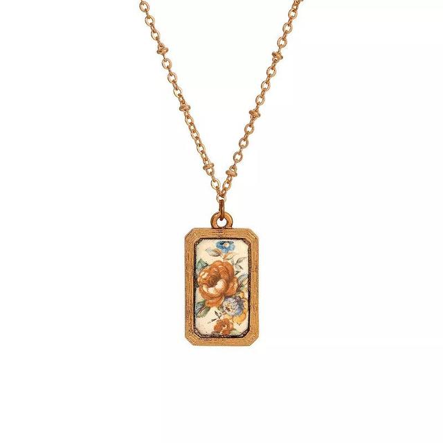 1928 Gold Tone Flower Decal Pendant Necklace, Womens, Multi Product Image