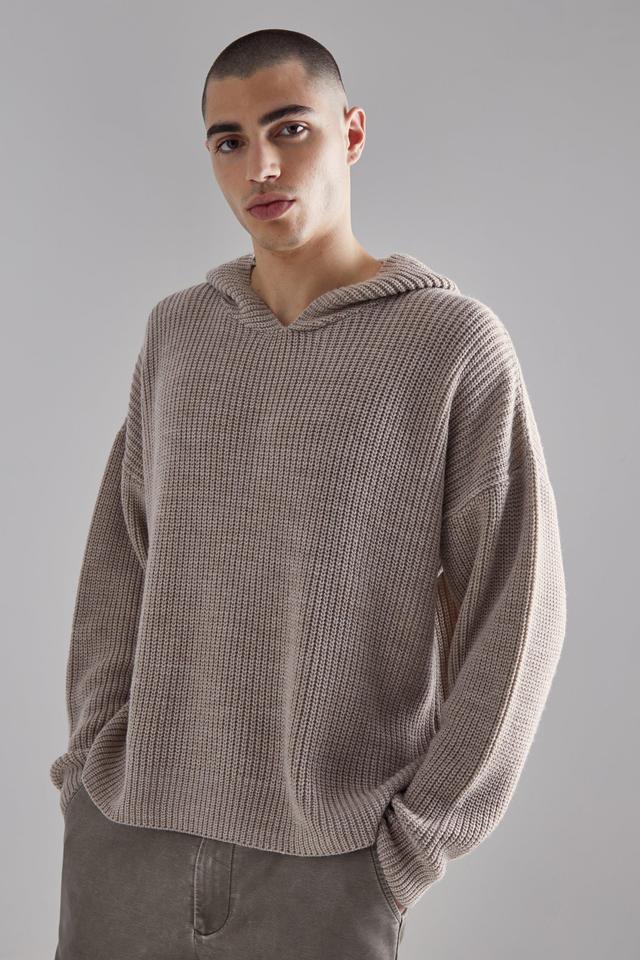 Boxy Knitted Ribbed Hoodie | boohooMAN USA Product Image