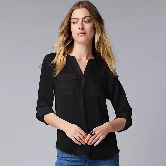 Petite Simply Vera Vera Wang Pockets Roll Tab Popover Blouse, Womens Product Image