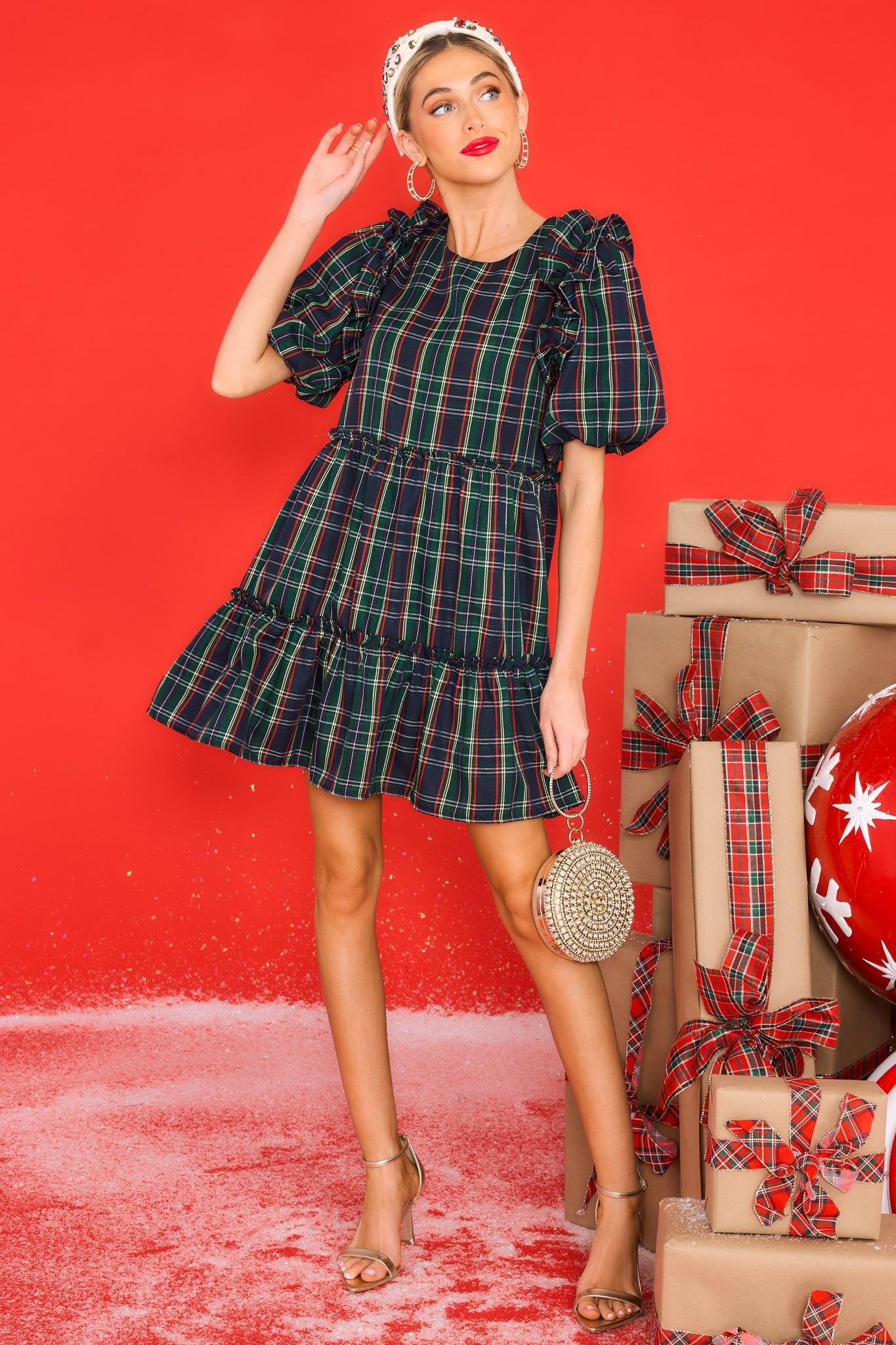 All The Memories Blue Plaid Dress Navy Product Image