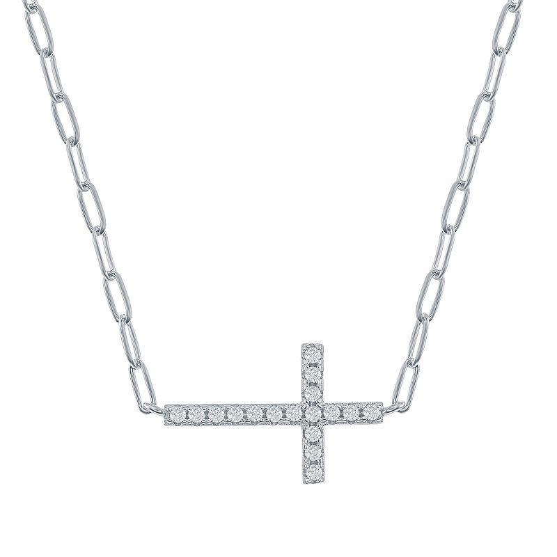 Sideways Cross Paper Clip Necklace, Womens Sterling Product Image