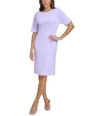 Women's Boat-Neck Elbow-Sleeve Sheath Dress Product Image