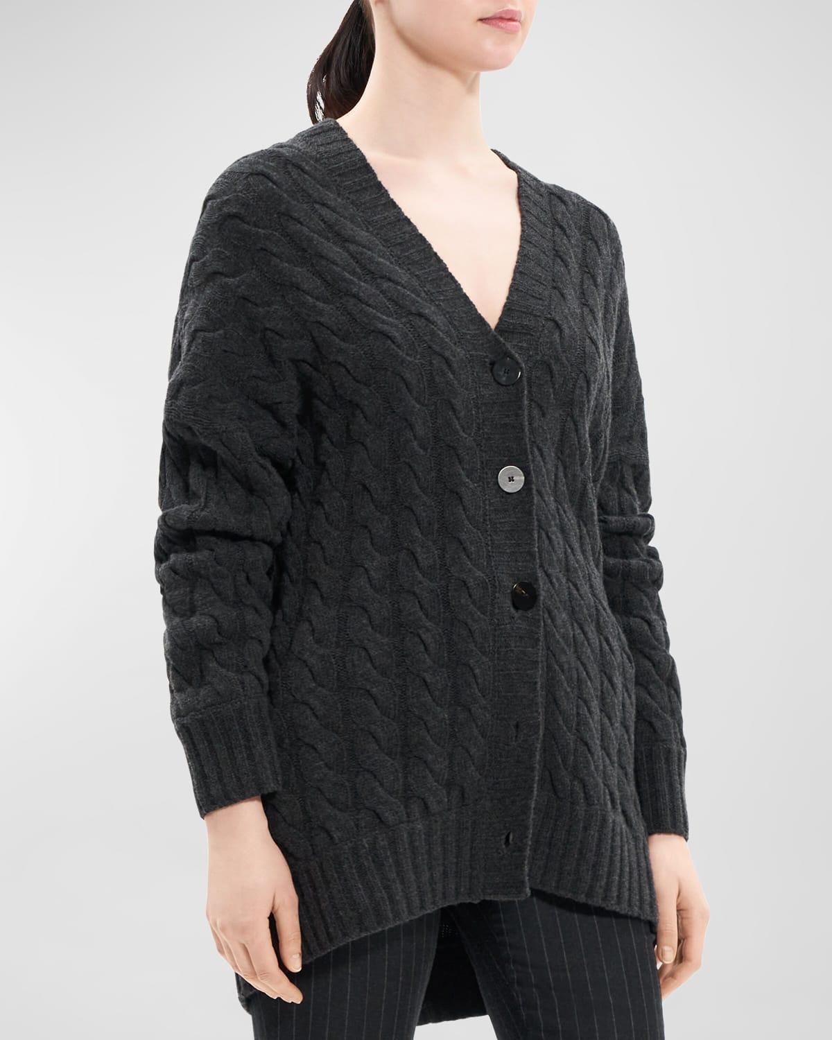 Theory Cable Felted Cardigan in Charcoal. Size S. Product Image