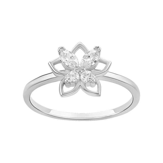 PRIMROSE Sterling Silver Polished Pave Cubic Zirconia Flower Band Ring, Womens Silver Tone Product Image