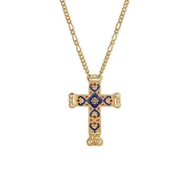 Symbols of Faith Enamel Blue & Red Cross Pendant Necklace, Womens, Silver Blue Product Image