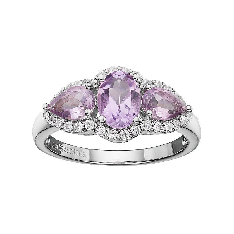 Gemminded Sterling Silver Amethyst & White Topaz 3-Stone Halo Ring, Womens Purple Product Image