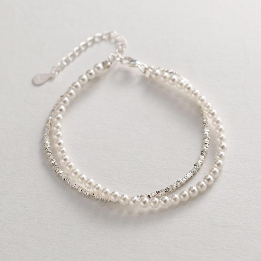 S925 Sterling Silver Faux Pearl Layered Bracelet Product Image