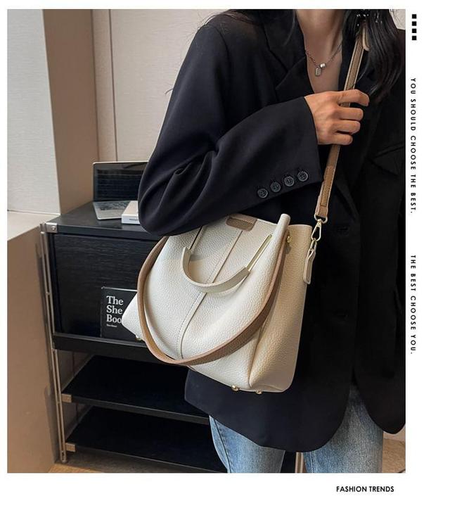 Faux Leather Plain Bucket Bag Product Image