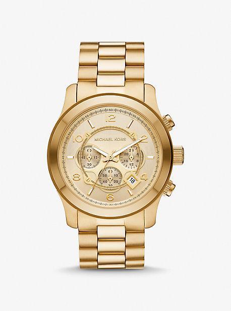 Michael Kors Mens Runway Chronograph Gold-Tone Stainless Steel Bracelet Watch Product Image