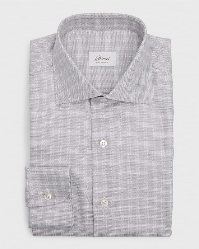 Mens Cotton Textured Check Dress Shirt Product Image