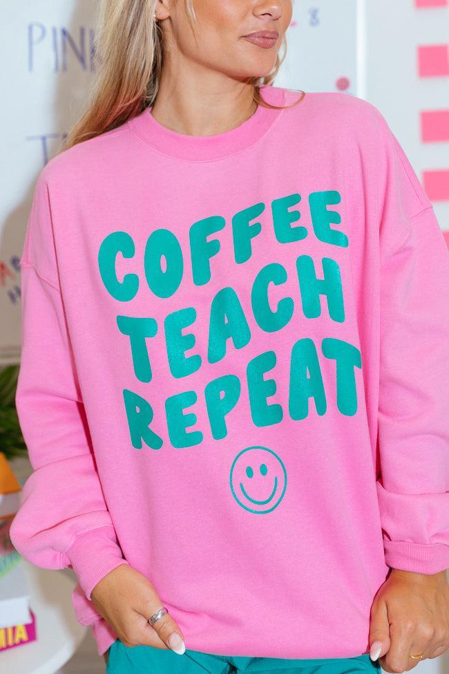 Coffee Teach Repeat Pink Oversized Graphic Sweatshirt Product Image