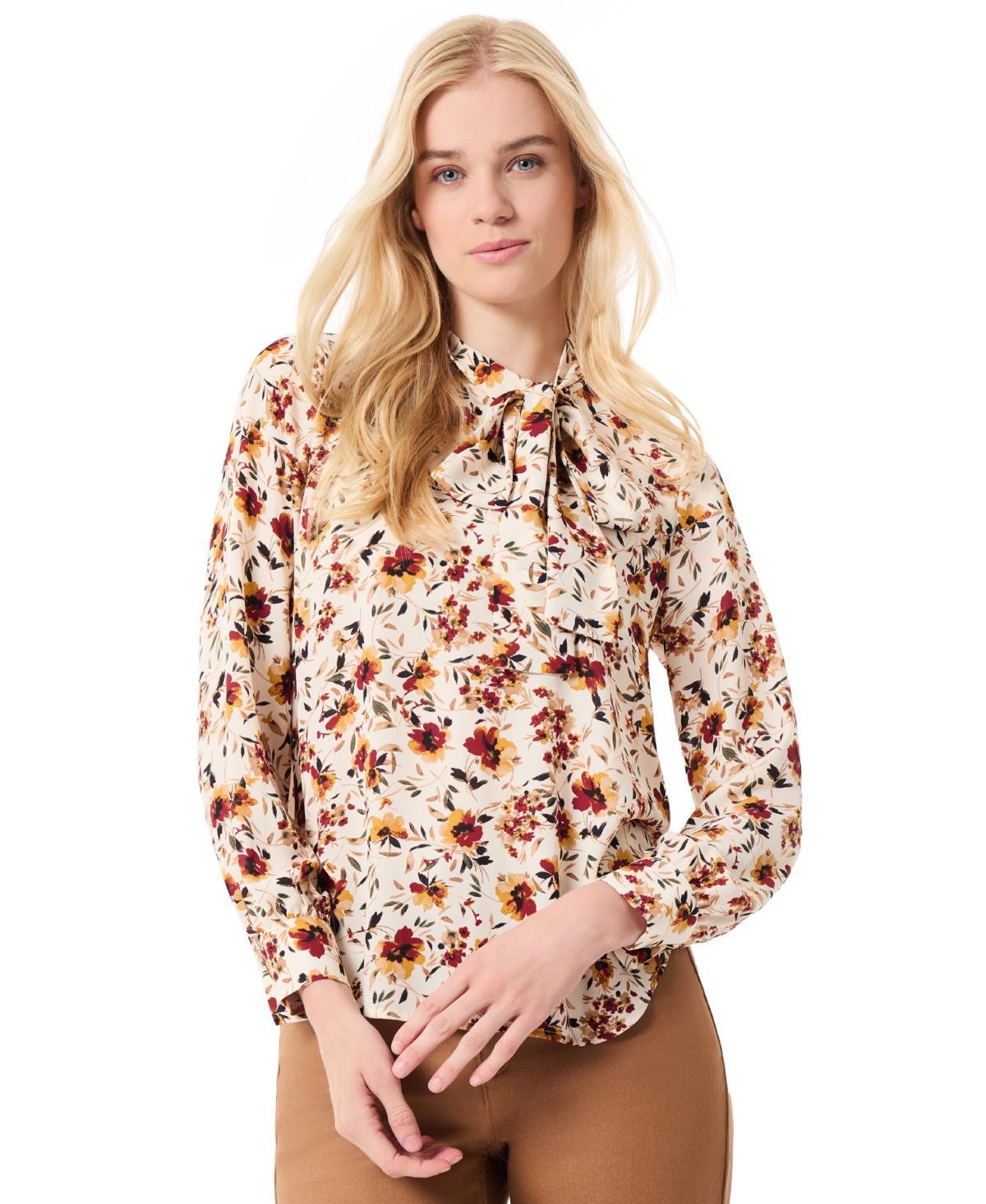 Jones New York Womens Floral-Print Tie-Neck Long-Sleeve Blouse Product Image