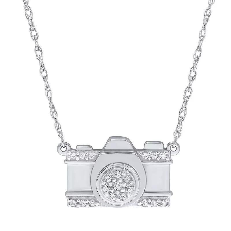 Sterling Silver 1/10 Carat T.W. Diamond Camera Pendant Necklace, Womens White Product Image