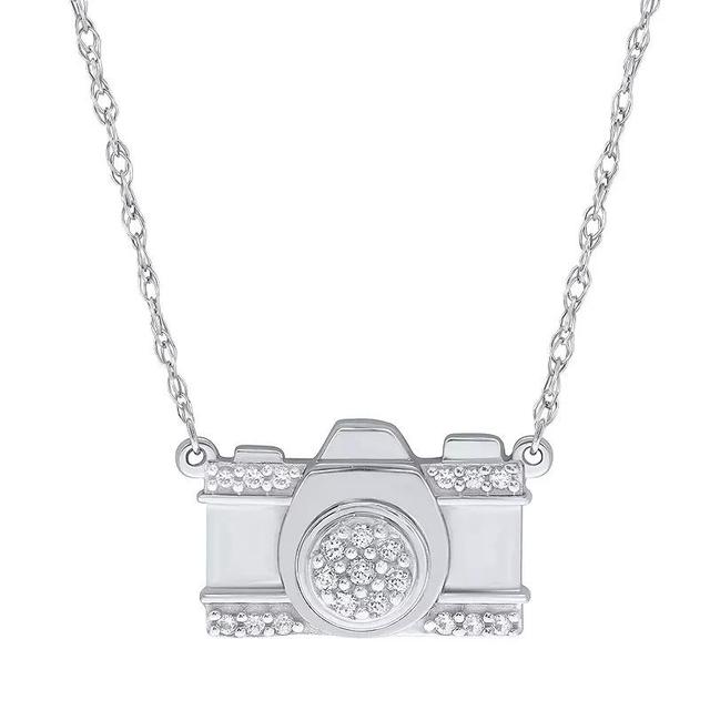 Sterling Silver 1/10 Carat T.W. Diamond Camera Pendant Necklace, Womens White Product Image