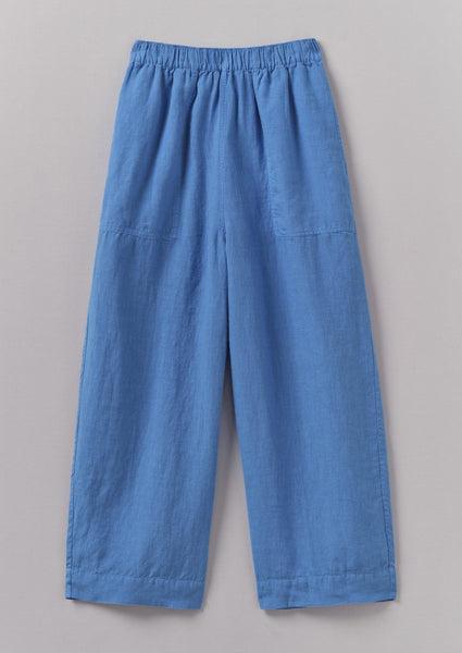 Garment Dyed Linen Barrel Leg Pants | Blue Violane product image