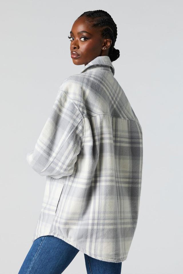 Sherpa Lined Plaid Flannel Shacket Female Product Image