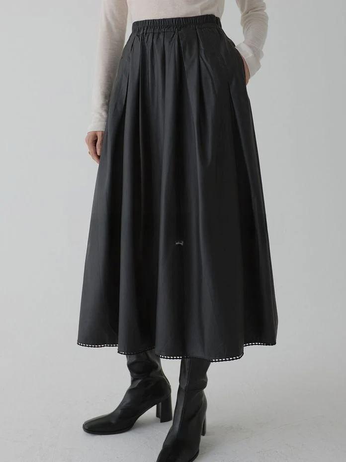 Elastic Waist Plain Midi A-Line Skirt Product Image