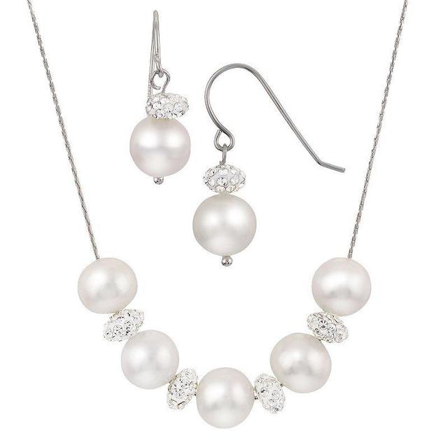 PearLustre by Imperial Freshwater Cultured Pearl & Crystal Bead Sterling Silver Necklace & Earring Set, Womens White Product Image