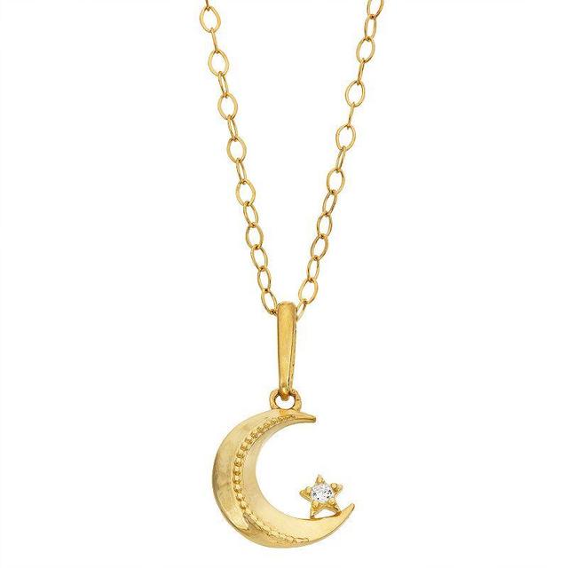 Taylor Grace 10k Gold Cubic Zirconia Star & Moon Pendant Necklace, Womens Product Image