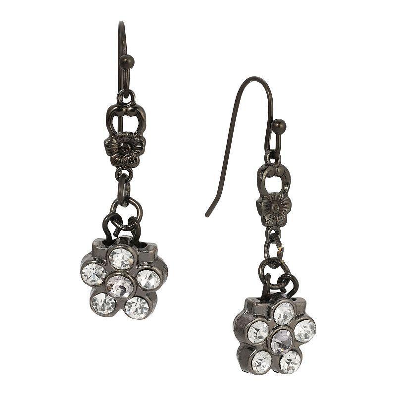 1928 Black Tone Crystal Flower Drop Earrings, Womens, Gray Product Image