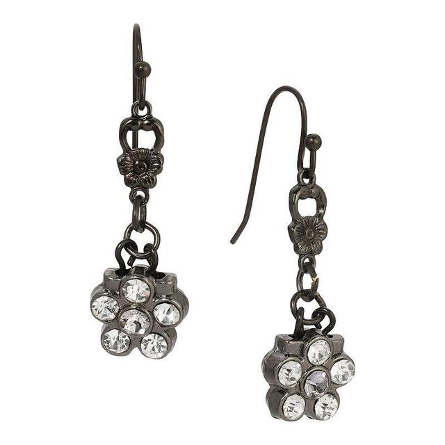 1928 Black Tone Crystal Flower Drop Earrings, Womens, Grey Product Image