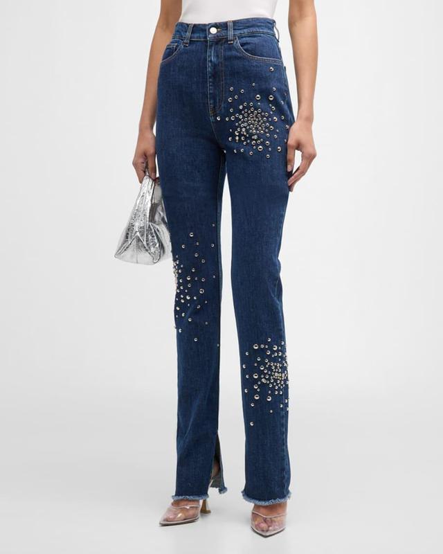 Embellished Skinny Side-Slit Jeans Product Image