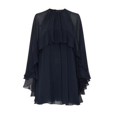 Short Ruffled Silk Dress In Blue Product Image