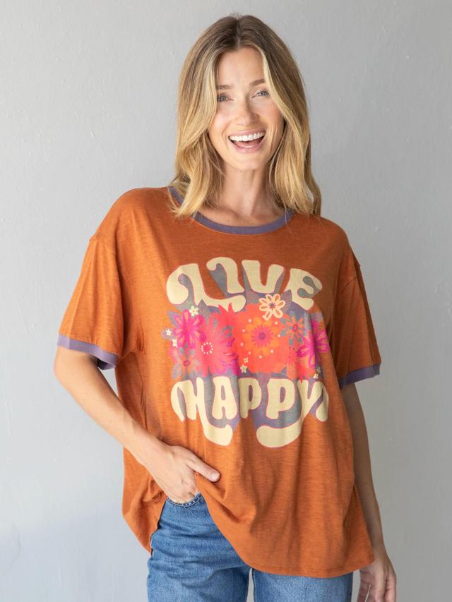 Ringer Oversized Tee Shirt - Burnt Orange Live Happy Product Image